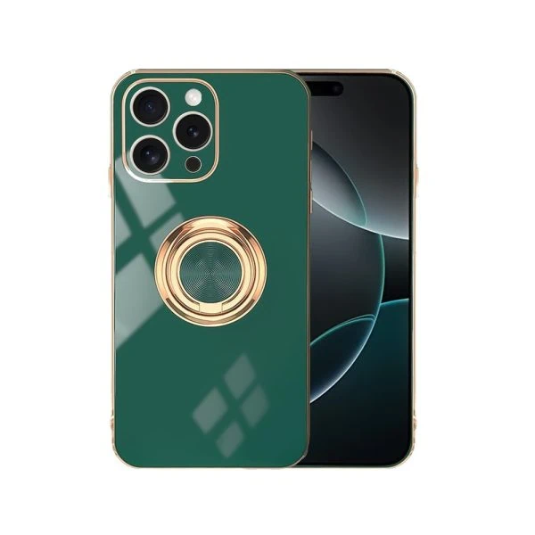 etui do iphone 16 pro max eleganckie, ze złotym, metalowym uchwytem i zdobieniami, osłona na aparat, zielone