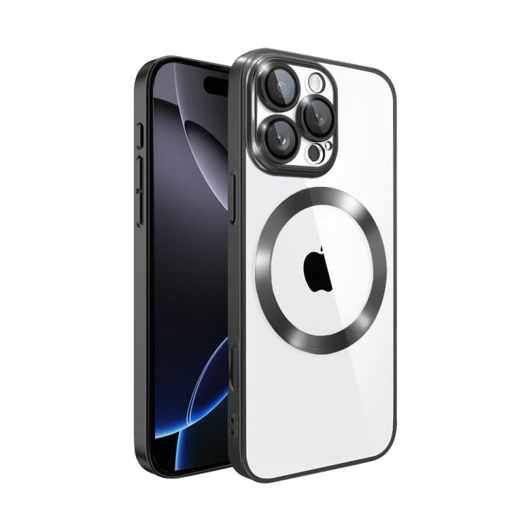 etui do iphone 16 pro slim protect full cover magsafe hard back, twardy tył, przeźroczyste, czarne