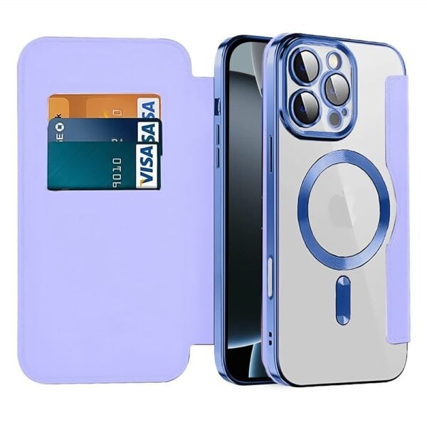 etui do iphone 16 pro typu książka book magsafe lens protect, z klapką, błękitne