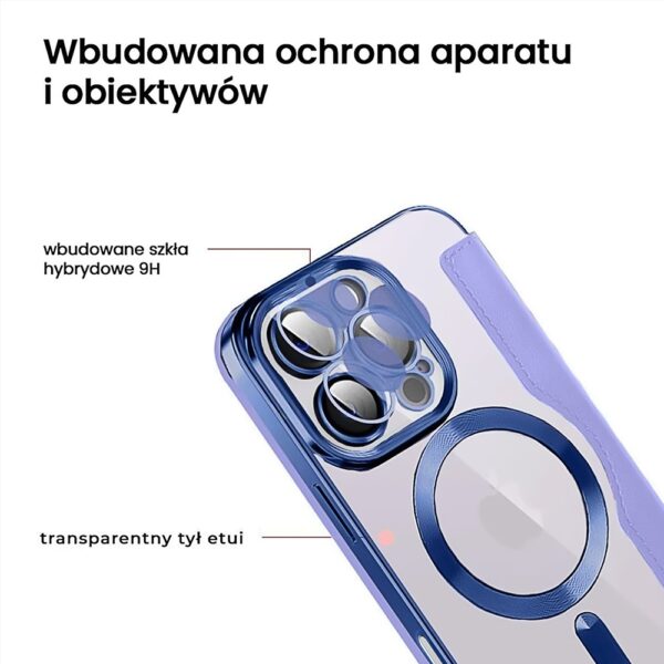 etui do iphone 16 pro typu książka book magsafe lens protect, z klapką, błękitne