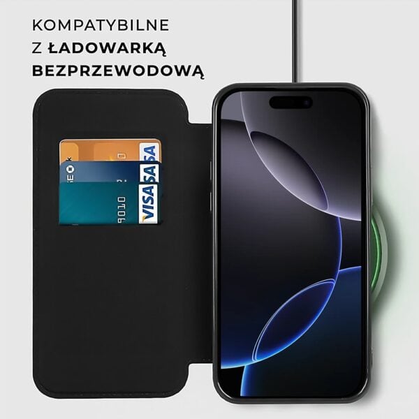 Etui na telefon z miejscem na karty, ładowanie indukcyjne