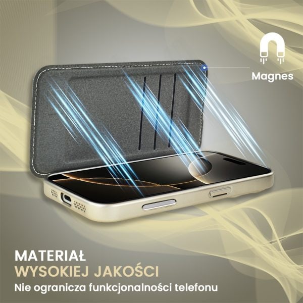 etui do iphone 16 pro typu książka book magsafe lens protect, z klapką, tytanowe