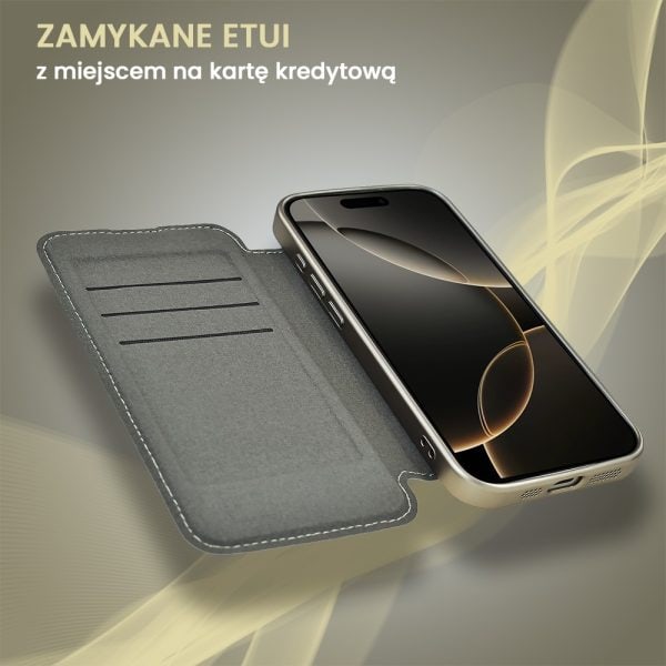 etui do iphone 16 pro typu książka book magsafe lens protect, z klapką, tytanowe