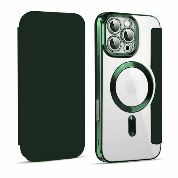 etui do iphone 16 pro typu książka book magsafe lens protect, z klapką, zielone