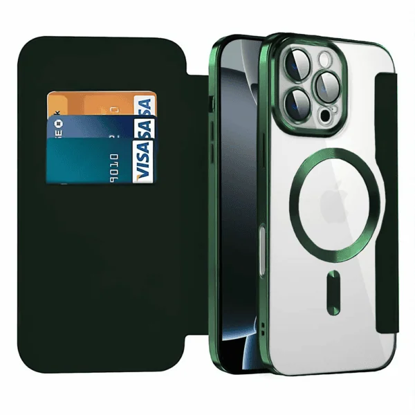 etui do iphone 16 pro typu książka book magsafe lens protect, z klapką, zielone