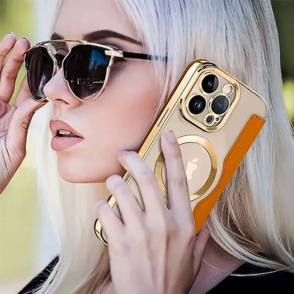 etui do iphone 16 pro max typu książka book magsafe lens protect, z klapką, złote