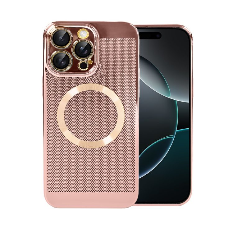 etui do iphone 16 pro z magsafe, cienkie, twarde, oddychające, z osłoną aparatu, różowe