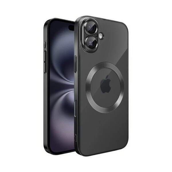 etui do iphone 16 pro max slim protect full cover magsafe hard back, twardy tył, przeźroczyste, czarne (kopia)
