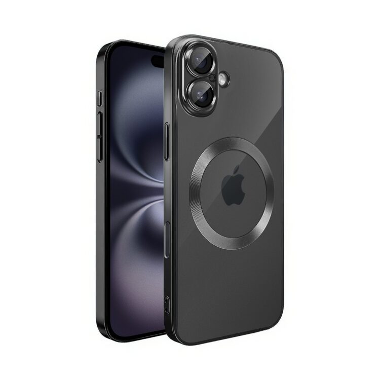 etui do iphone 16 pro max slim protect full cover magsafe hard back, twardy tył, przeźroczyste, czarne (kopia)