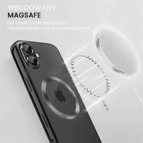etui do iphone 16 pro max slim protect full cover magsafe hard back, twardy tył, przeźroczyste, czarne (kopia)