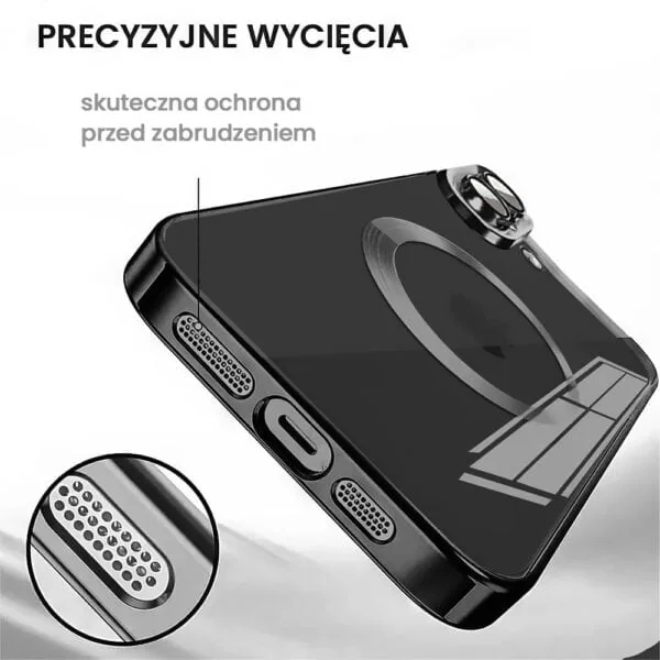 etui do iphone 16 pro max slim protect full cover magsafe hard back, twardy tył, przeźroczyste, czarne (kopia)
