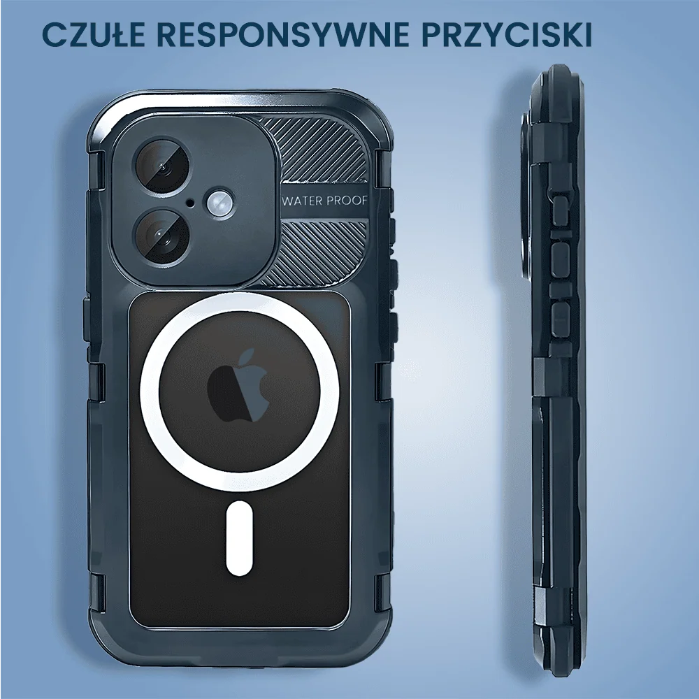 Etui do iPhone 16 TOTAL Protect z Magsafe, wodoodporne, metalowe, przeźroczyste, czarne new (1)