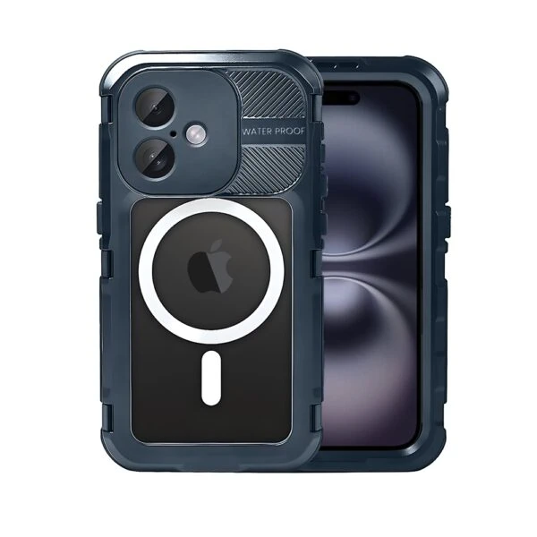 Etui do iPhone 16 TOTAL Protect z Magsafe, wodoodporne, metalowe, przeźroczyste, czarne new (3)