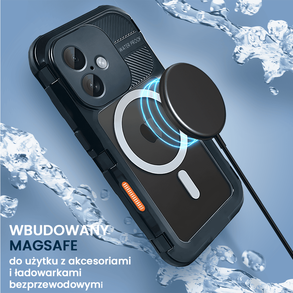 Etui do iPhone 16 TOTAL Protect z Magsafe, wodoodporne, metalowe, przeźroczyste, czarne new (5)