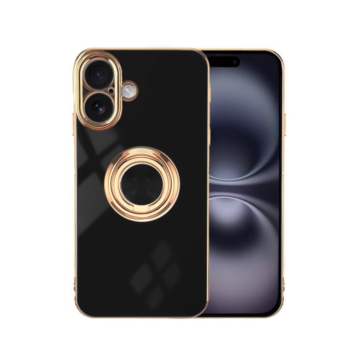 etui do iphone 15 pro max eleganckie, ze złotym, metalowym uchwytem i zdobieniami, czarne (kopia)