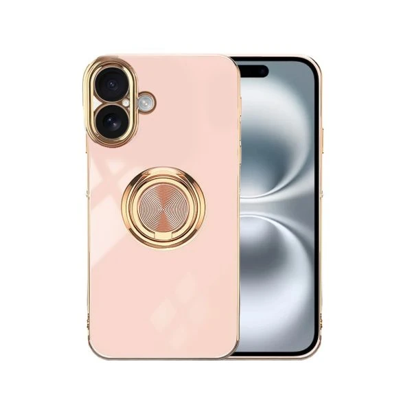 etui do iphone 16 eleganckie, ze złotym, metalowym uchwytem i zdobieniami, złoty róż