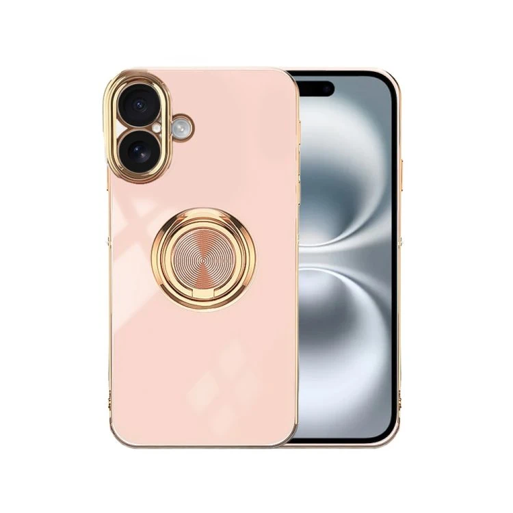 etui do iphone 16 eleganckie, ze złotym, metalowym uchwytem i zdobieniami, złoty róż