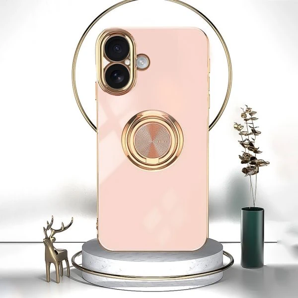 etui do iphone 16 eleganckie, ze złotym, metalowym uchwytem i zdobieniami, złoty róż
