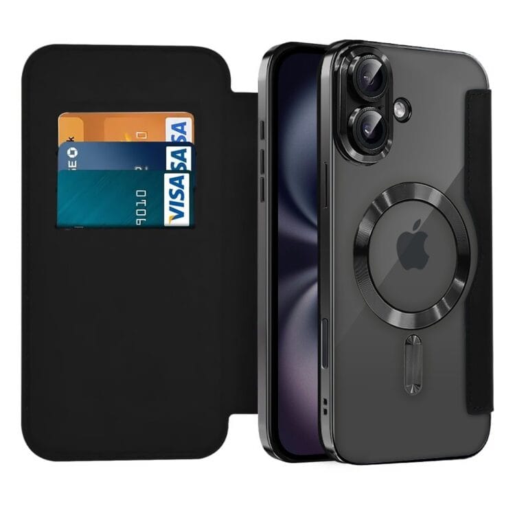 etui do iphone 16 typu książka book magsafe lens protect, z klapką, granatowe (kopia)