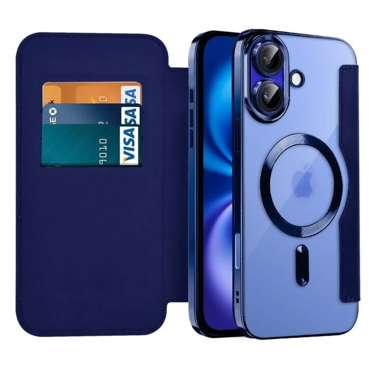 etui do iphone 16 typu książka book magsafe lens protect, z klapką, granatowe