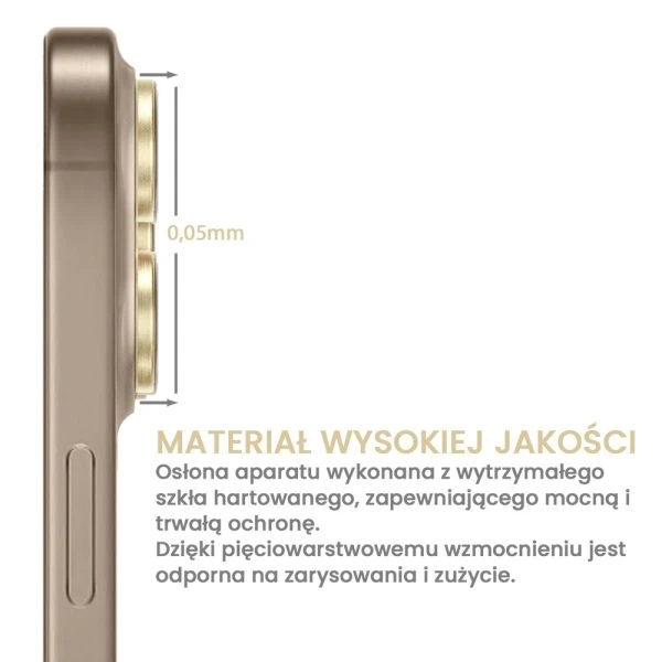 metalowa osłona obiektywów szkło na aparat iphone 16 pro, złote