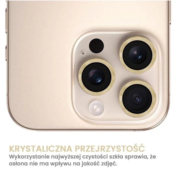 metalowa osłona obiektywów szkło na aparat iphone 16 pro, złote