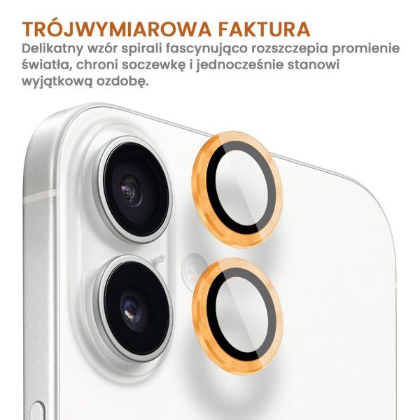 metalowa osłona obiektywów szkło na aparat iphone 16, pomarańczowa
