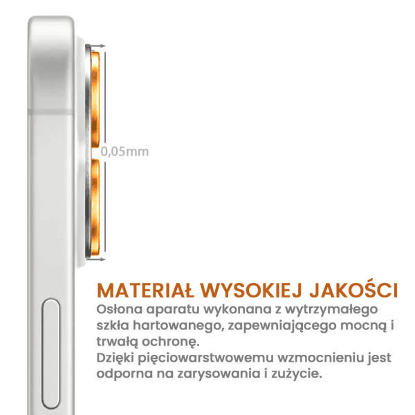 metalowa osłona obiektywów szkło na aparat iphone 16, pomarańczowa