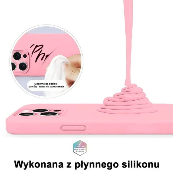 Etui na telefon, różowe, silikonowe, odporne na odciski.