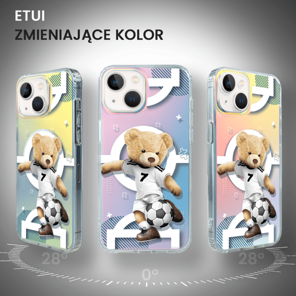 Pokrowce na telefon z misiem piłkarzem i zmianą koloru.