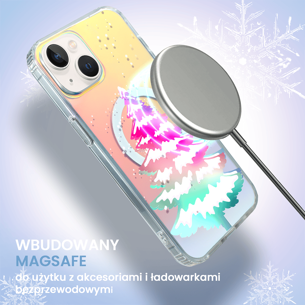 Pokrowiec z MagSafe dla iPhone, kolorowe choinki.