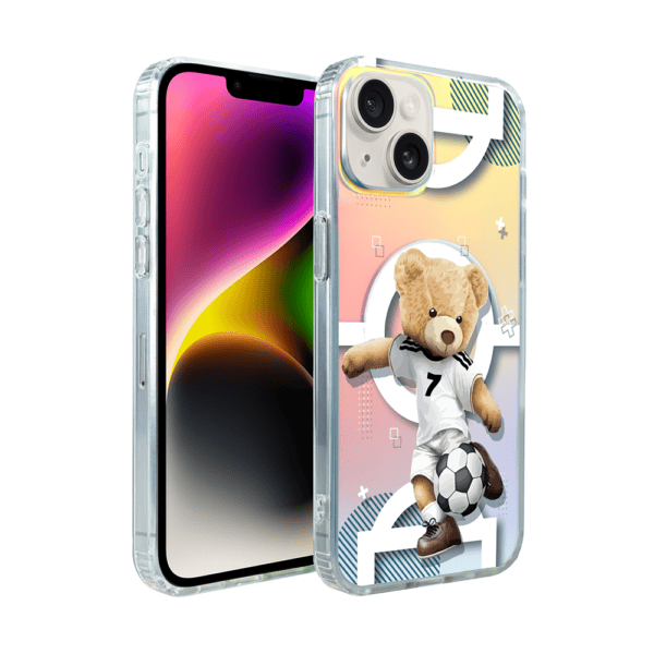iPhone z futbolowym etui pluszowego misia.