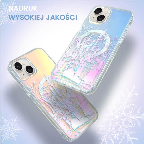 Etui na telefon z holograficznym nadrukiem zamku.