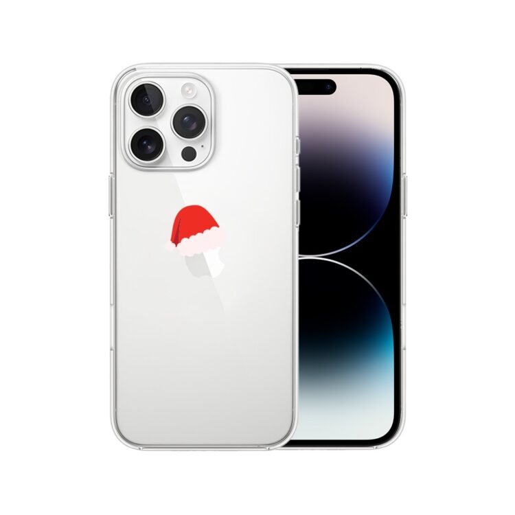 Etui do iPhone 14 Pro Max, czapka Mikołaja (2) iPhone z naklejką mikołajkowej czapki.