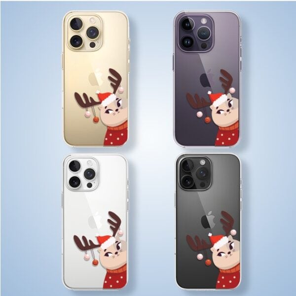 Etui do iPhone 14 Pro Max, świąteczny kotek przebrany za reniferka (2) Pokrowce na iPhone, świąteczny kot z reniferem.