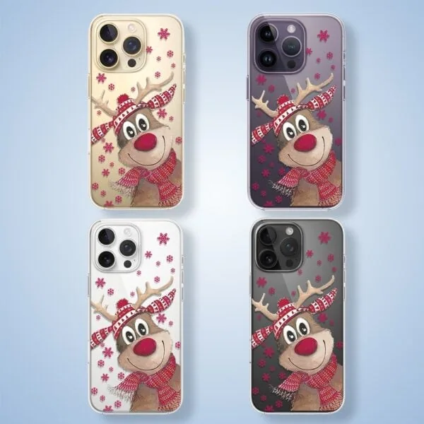 Pokrowce na iPhone z reniferem i świątecznym motywem.