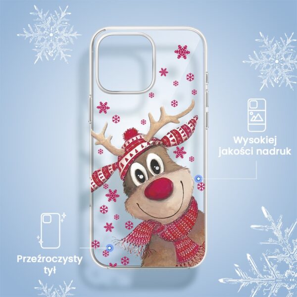 Etui na telefon z reniferem, świąteczny wzór.