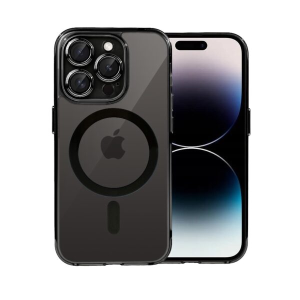 Czarny iPhone, tył i przód, aparaty, logo.