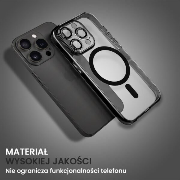 Transparentny etui do smartfona z magnetycznym uchwytem.