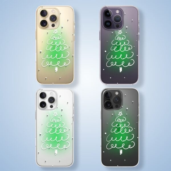 Etui do iPhone 14 Pro, malowana choinka na zielonym świetle, przeźroczyste (5) 14 pro Etui na telefon z choinką.