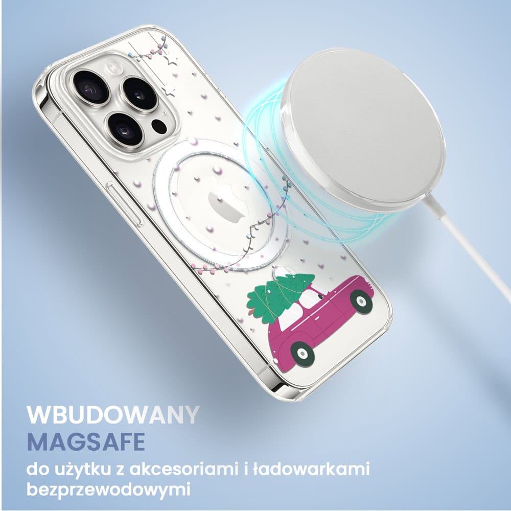 iPhone z systemem MagSafe ładujący bezprzewodowo.