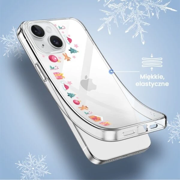 iPhone z ozdobnym, elastycznym etui świątecznym.