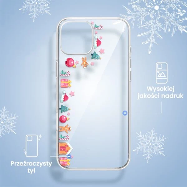 Etui na telefon, wzory świąteczne, przezroczyste.