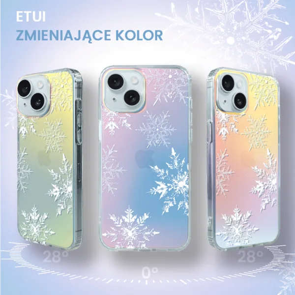 Etui na telefon ze zmieniającymi kolor płatkami śniegu.