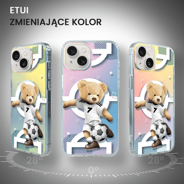 Etui na telefon z piłkarskim misiem i zmianą koloru.
