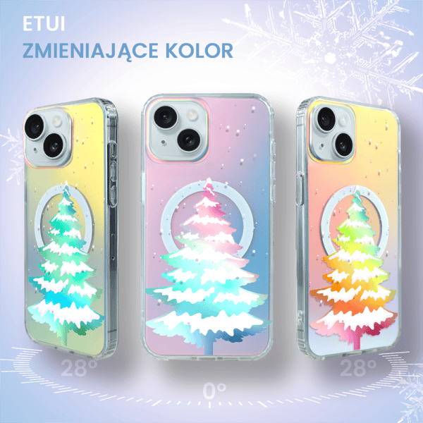 Etui na telefon, choinka, zmieniające kolor w temperaturze.