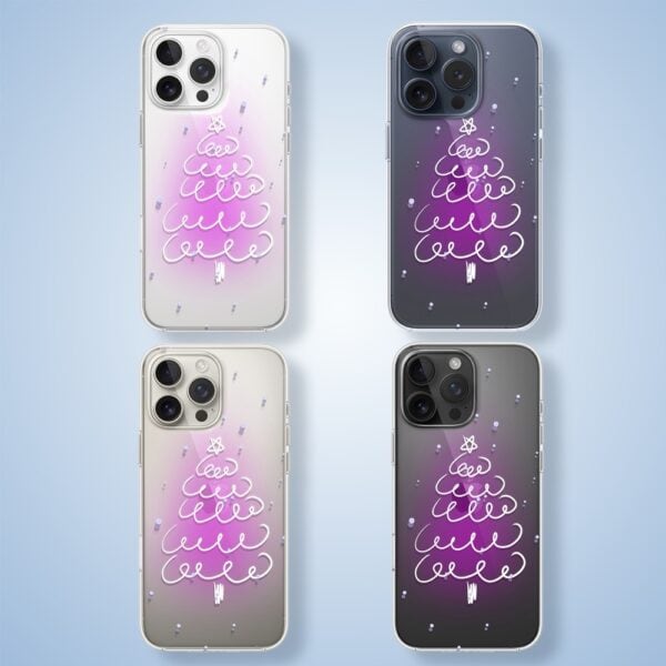 Etui na iPhone z choinką w różnych kolorach.