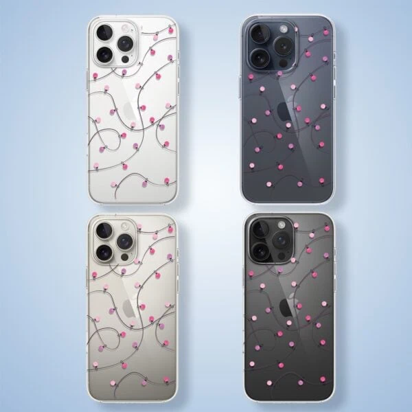 Etui na iPhone z różowymi kropeczkami.