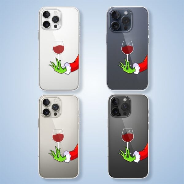 Etui na telefon z kieliszkiem wina i kwiatem.