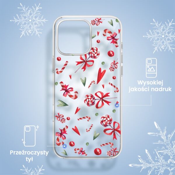Etui do iPhone 15 Pro, cukierki świąteczne (7) Pokrowiec na telefon z świątecznym wzorem.